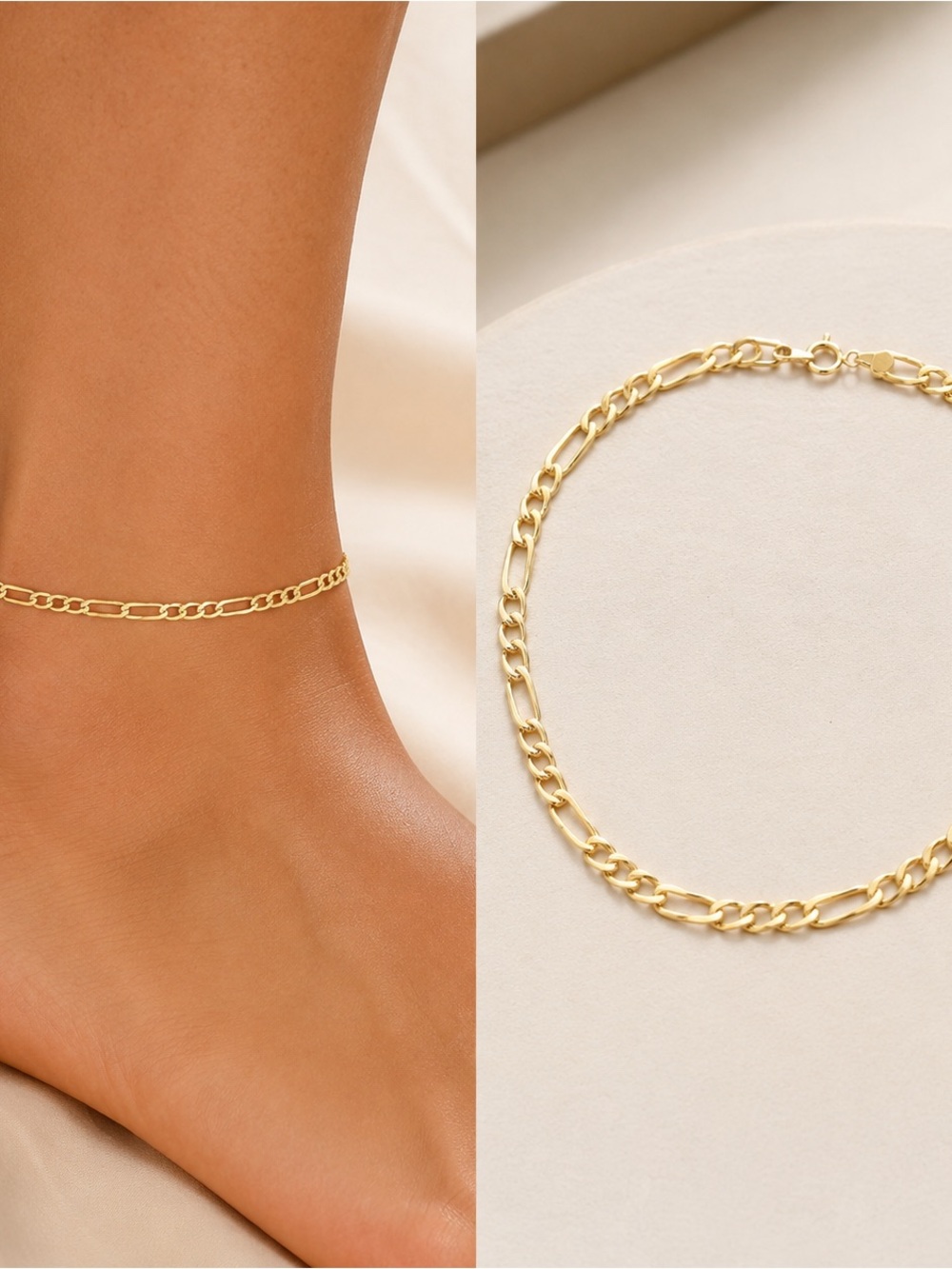 18K Gold Figaro Anklet – Adjustable 9.5”